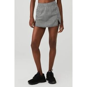 Alo Yoga Jacquard Glenplaid Tennis Skort Size Small Gray Black Plaid Golf Active